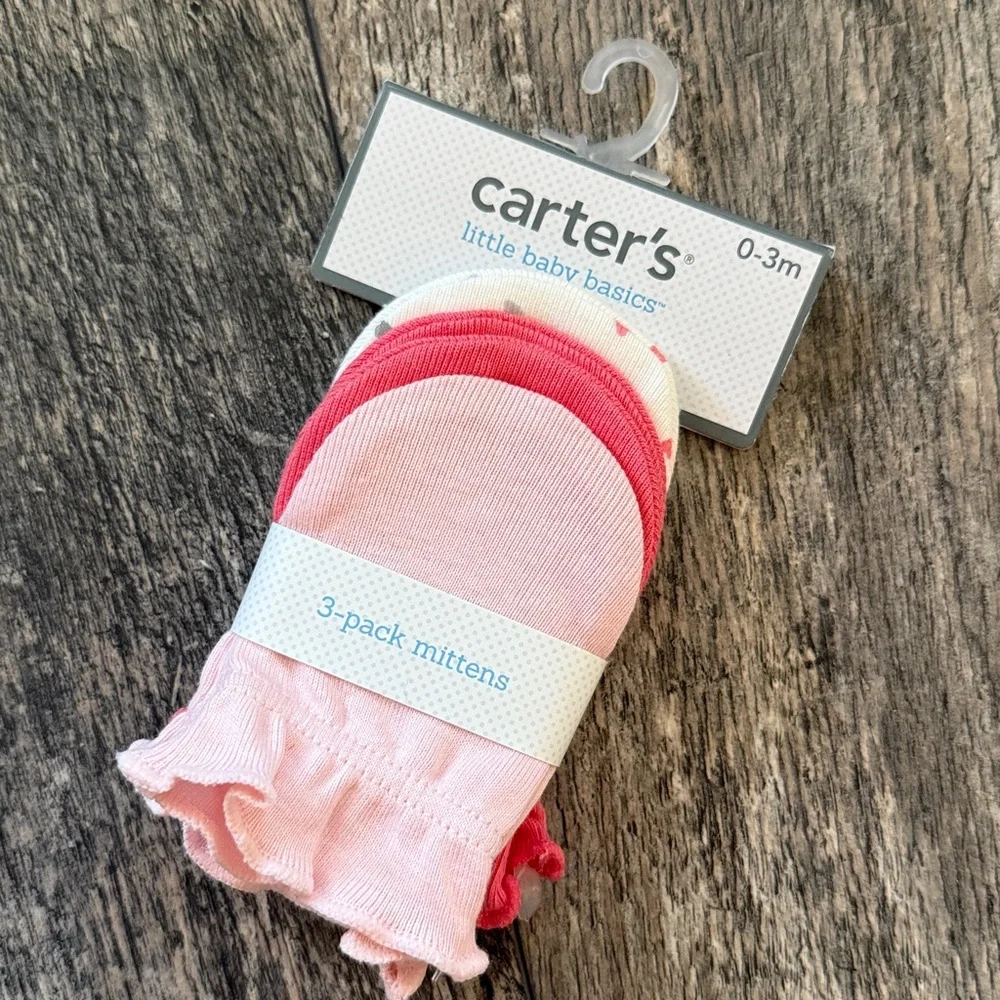 Carter's Baby girl 3-Pack Scratch Mittens (0-3 MONTHS) cotton pink new